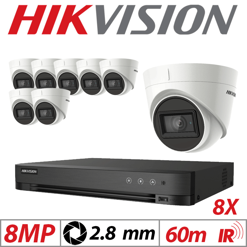 8MP 16CH HIKVISION - 8X 4IN1 FIXED TURRET CAMERA 2.8MM WHITE DS-2CE78U1T-IT3F